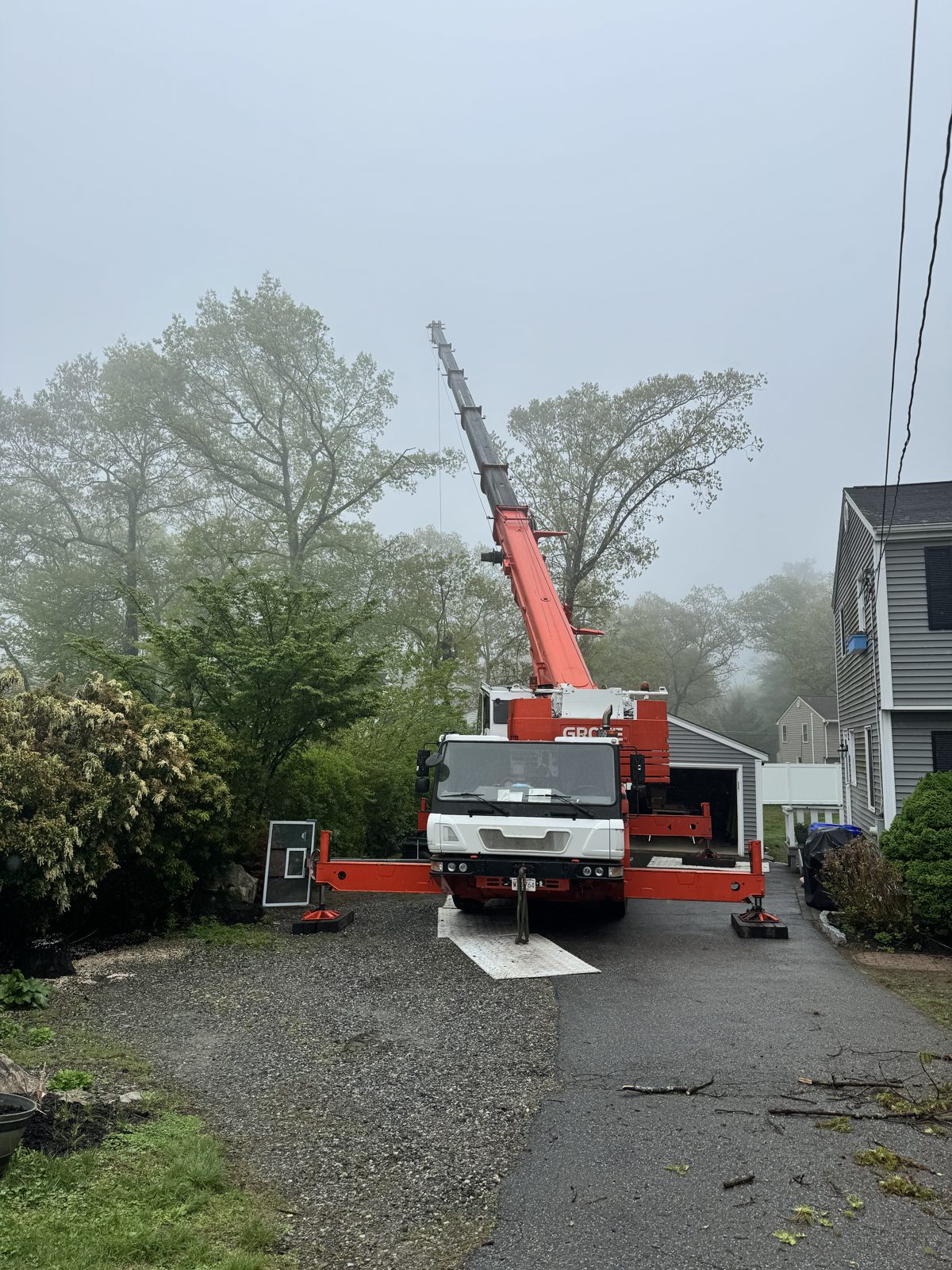Tree Sons crane deployed on a storm-damage job